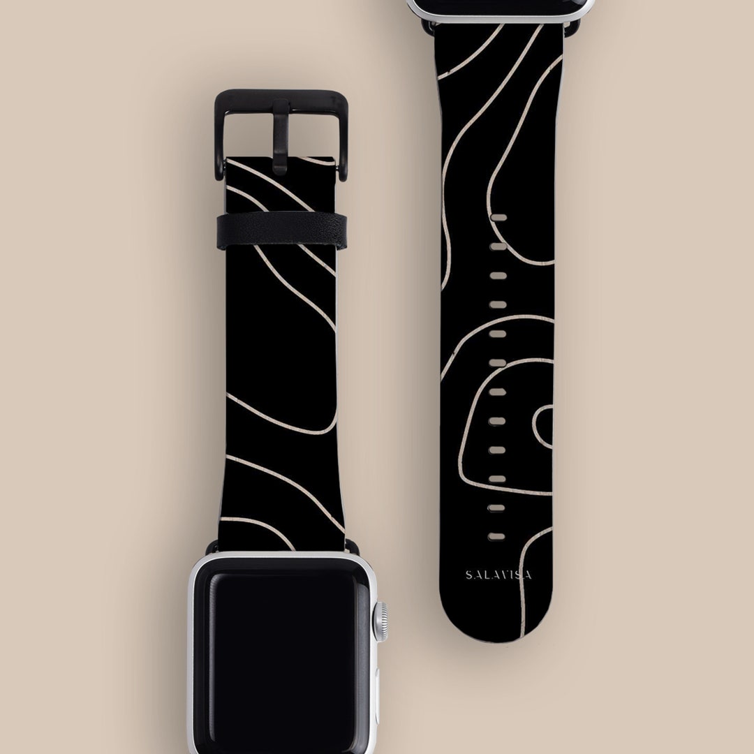 Black Topographic Map Apple Watch Strap Apple Watch 8 Series Etsy
