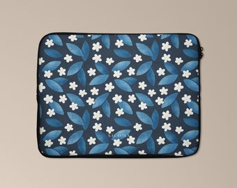 Dark Blue Summer Leafs Laptop Sleeve | Personalized 13 inch, 14 Inch, 15 inch MacBook Pro Cover, MacBook Air, Chromebook, ThinkPad