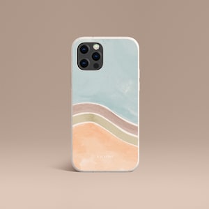 May include: A white phone case with a blue, green, and orange watercolor design. The case has a textured surface and the word "SALAURA" is printed on the bottom.