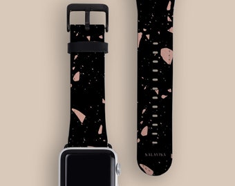 Pfirsich Schwarz Terrazzo Apple Watch Armband, Apple Watch 8er Serie, Apple Watch Ultra, Apple Watch SE 2022, Apple Watch 7 Uhrenarmband | AW00133