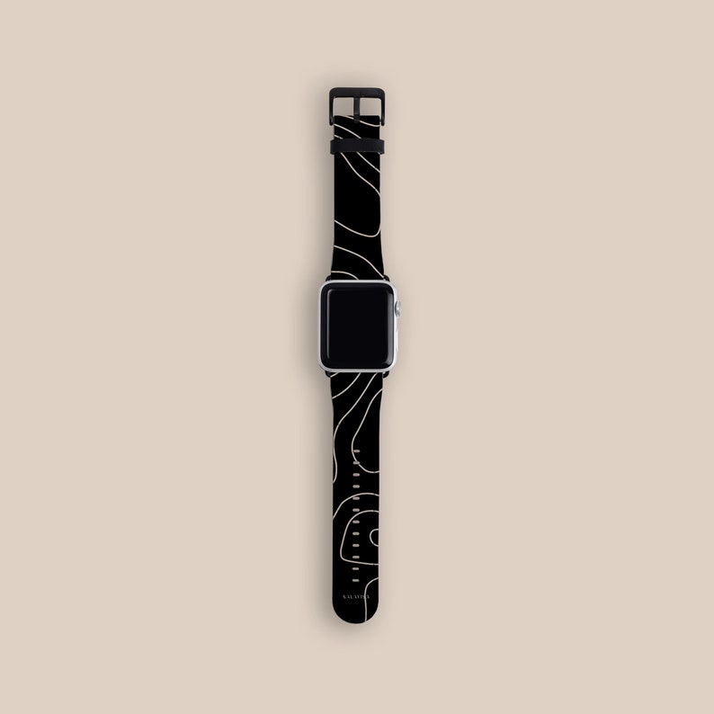 Black Topographic Map Apple Watch Strap 40mm 38mm 42mm 44mm Etsy