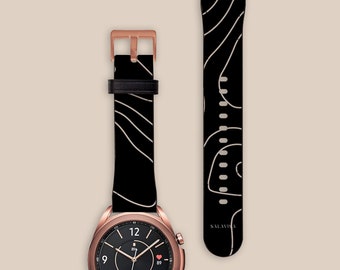 Black Topographic Map Samsung Galaxy Watch Strap, 40mm 41mm 42mm 44mm 45mm 46mm, Vegan Leather Galaxy 4 Band, Galaxy 3 | AW00123
