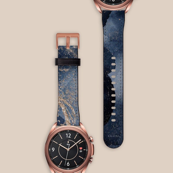 Blue & Gold Clouds Samsung Galaxy Watch Strap, 40mm 41mm 42mm 44mm 45mm 46mm, Vegan Leather Galaxy 4 Band, Galaxy 3 | AW00070