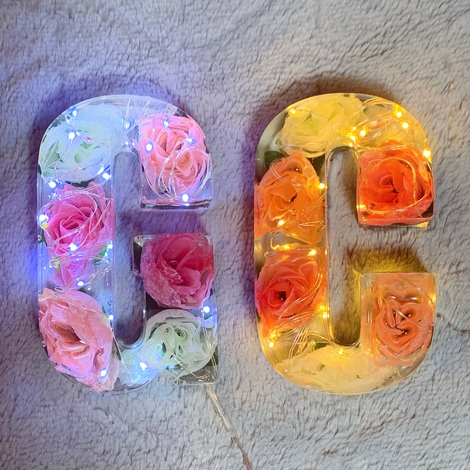 Resin light up letter initial / night light / fairy light / Etsy