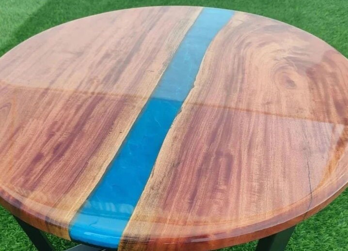 Epoxy Resin Table Top, Round Epoxy Coffee Table, Wooden Top Table, Blue