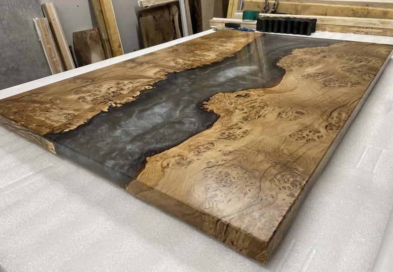 Natural Wood Black Epoxy Dining Table Counter Top Table Etsy