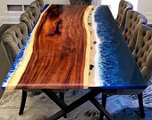 Ocean Wave Epoxy Resin Center Sofa Dining Top Table Wooden Live Edge Walnut Handmade Hallway Furniture Decors