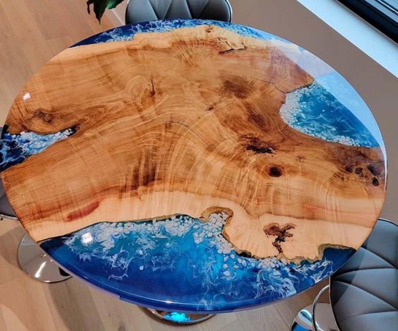 Blue Epoxy Coffee Table Round Table Epoxy Resin Table Top Etsy