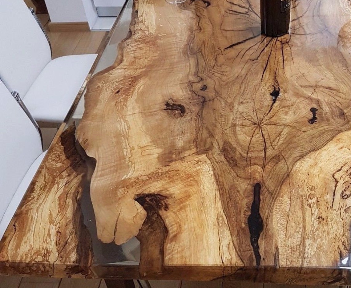 Clear Epoxy Resin Dining Table Mid Century Modern Arts Epoxy Etsy