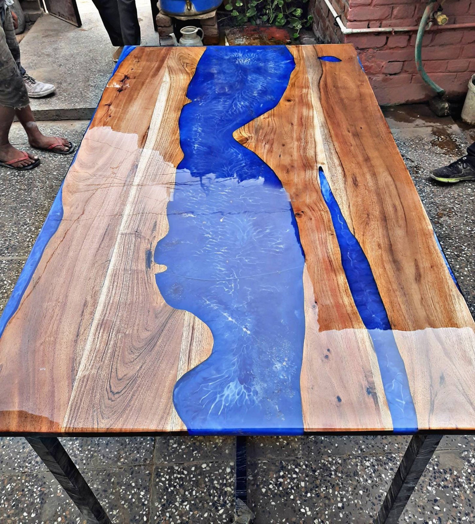 Blue Epoxy Table Top Live Edge Wood Table Epoxy River Coffee Etsy