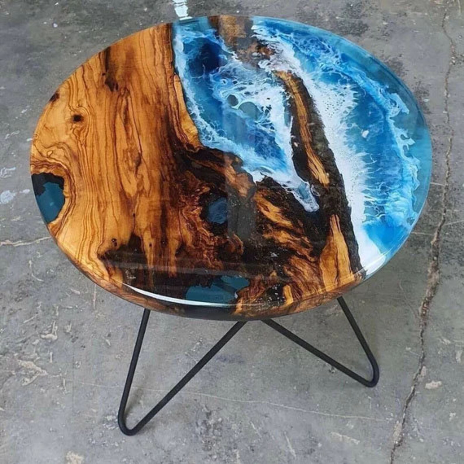 Epoxy Resin Round Coffee Table Handmade Furniture Ocean Wave Etsy