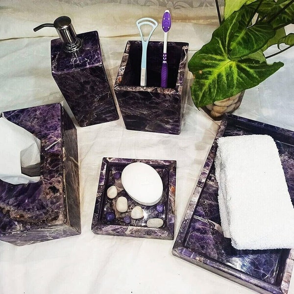 Elegant Amethyst Luxury Bathroom Set  luxury Bathrooms Soap Dispenser Tooth Brush Holder Tray Tissue Box Holder and Soap Dish Stylish Decor