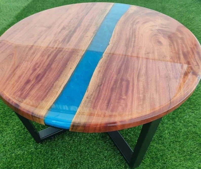 Epoxy Resin Table Top, Round Epoxy Coffee Table, Wooden Top Table, Blue