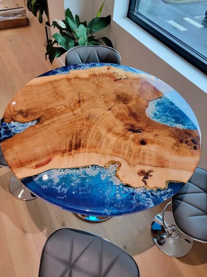 Blue Epoxy Coffee Table Round Table Epoxy Resin Table Top Etsy