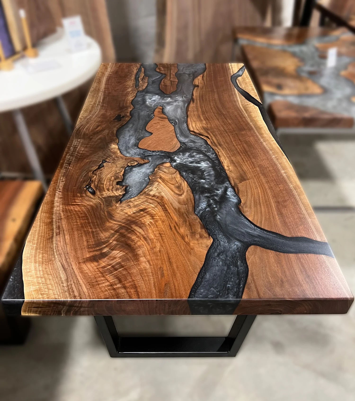 Handcrafted Black Epoxy and Walnut Resin Tables Custom Dining Centerpieces  Desks 