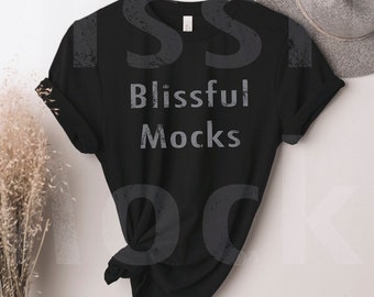 Bella Canvas 3001 Mockup, Bella Canvas Black T Shirt Mockup, Black T-Shirt Mockup, Tied T Shirt, Hanging Mockup, Boho Mockup, 3001 Black