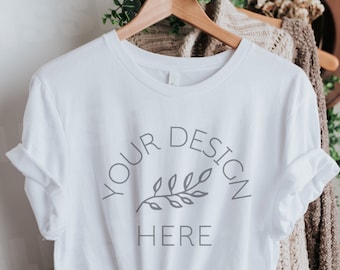 Bella Canvas 3001 Mockup | Bella Canvas weißes T-Shirt Mockup | Weißes T Shirt Mockup | Hängendes Mockup | Gebunden T-Shirt Mockup | 3001 Weiß