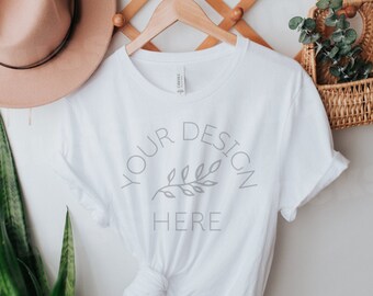 Bella Canvas 3001 Mockup | Bella Canvas weißes T-Shirt Mockup | Weißes T Shirt Mockup | Hängendes Mockup | Gebunden T-Shirt Mockup | 3001 Weiß