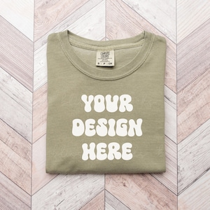 Comfort Colors 1717 Mockup Khaki Comfort Colors Mocks Folded Shirt Mockup Comfort Colors Khaki TShirt Mockup Trendy Boho Mockup