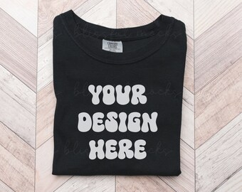 Black Comfort Colors 1717 Mockup Comfort Colors Mocks Folded Shirt Mockup Comfort Colors Black TShirt Mockup Trendy Boho Mockup