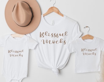 Mommy and Me Bella Canvas 3001, 100B Onesie and 3001B WhiteTshirt Mockup, Mom and Me Mock Up, Baby Shirt Mockup,  Family Mockup