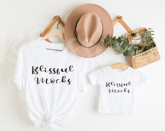 Mommy and Me Bella Canvas 3001 White and 3001B White Tshirt Mockup, Mom and Me Mock Up, Baby Shirt Mockup,  Mom and Baby Bella Canvas Mockup