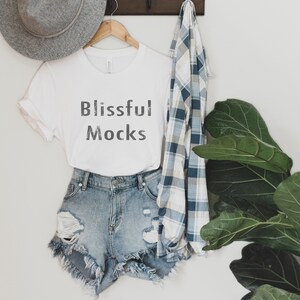 Hanging T Shirt Mockup | Bella Canvas 3001 White | Boho Mockup