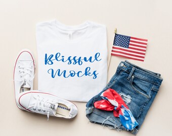Bella Canvas 3001 Mockup | Bella Canvas weißes T-Shirt Mockup | Weißes T Shirt Mockup | Hängendes Mockup | Gebunden T-Shirt Mockup | 4.Juli