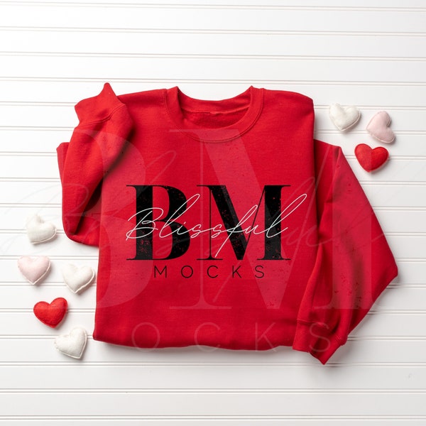 Valentine Sweatshirt Mockup, Gildan 18000 Mockup, Gildan Red Crewneck Mockup, Gildan Sweatshirt Mockup, Gildan 18000 Red, folded Sweatshirt