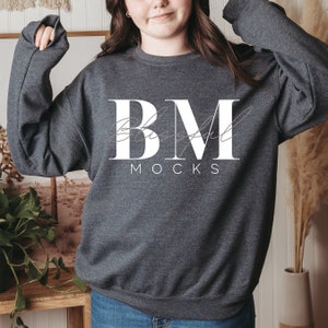 Gildan 18000 Dark Heather Mockup, Gildan Sweatshirt Mockup, Gildan Sweatshirt Model Mockup, Back Sweatshirt Mockup,