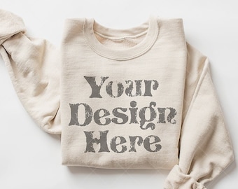 Sweatshirt Mockup, Gildan 18000 Mockup, Gildan Sand Crewneck Mockup, Gildan Sweatshirt Mockup, Gildan 18000 Sand folded Sweatshirt Mock up