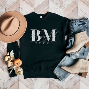 Bella Canvas 3945 BLACK Sponge Fleece Unisex Sweatshirt Mockup Flat Lay Fall