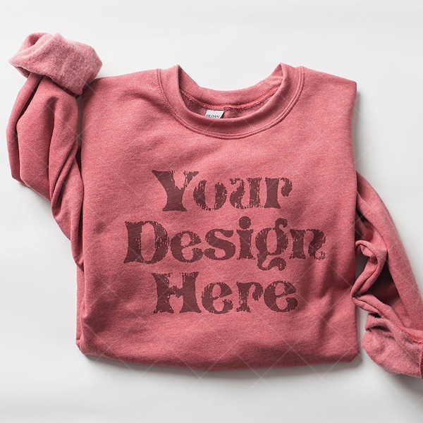 Sweatshirt Mockup Gildan 18000 Heather Sport Scarlet Mockup, Gildan Sweatshirt Mockup, Gildan Mockup, Folded Sweatshirt Mockup