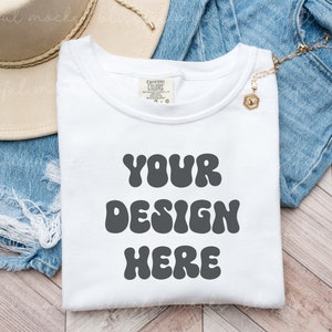 White Comfort Colors 1717 Mockup Comfort Colors Mocks Folded Shirt Mockup Comfort Colors White TShirt Mockup Trendy Boho Mockup
