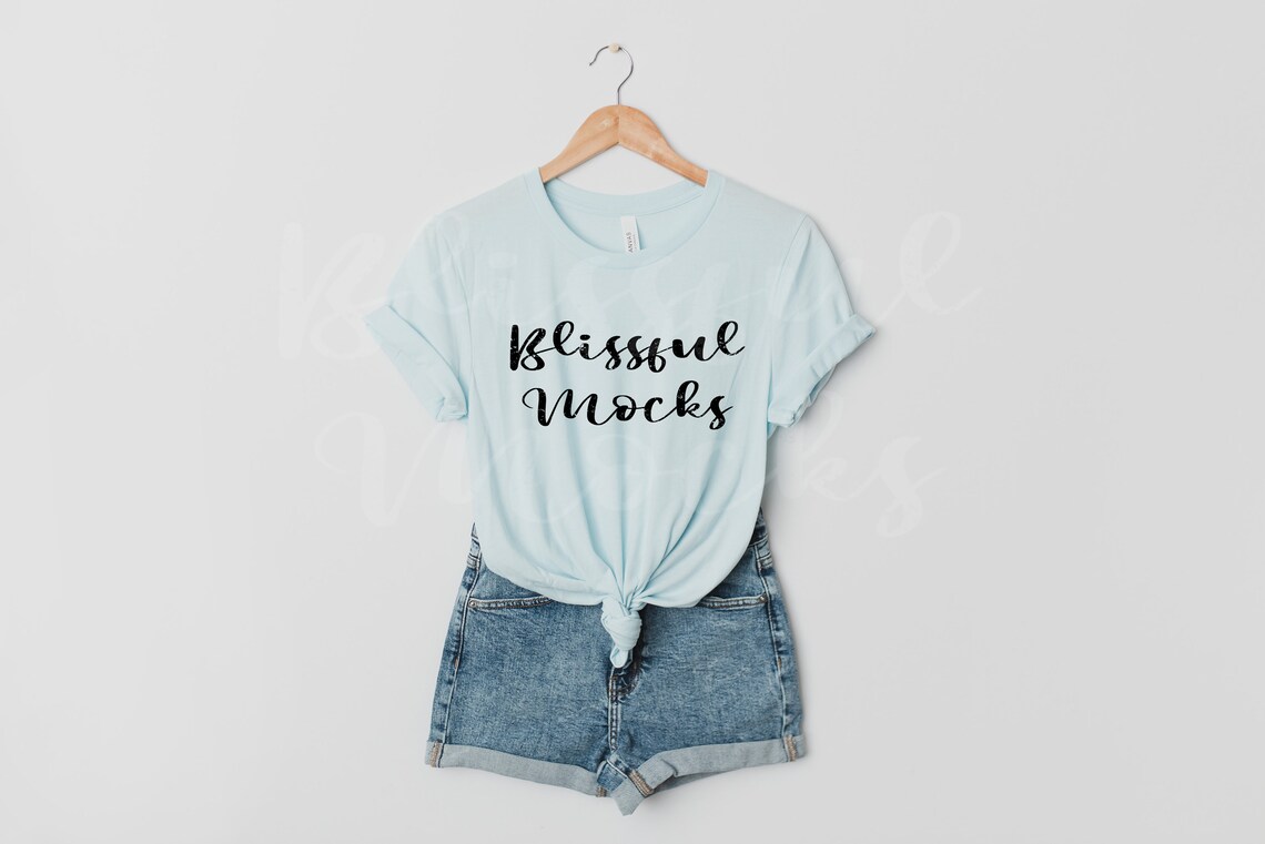 Bella Canvas 3001 Mockup Bella Canvas Heather Prism Ice Blue - Etsy