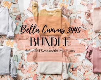 Sweatshirt Mockup Bundle Bella Canvas 3945  Simple Flat Lay Folded Sweatshirt Aesthetic Travel Print on Demand Sweatshirt Mockup