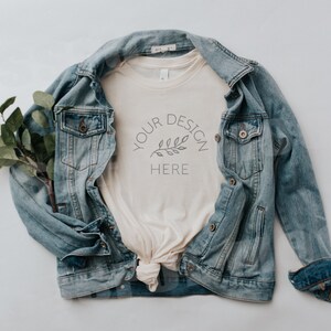 Bella Canvas Mockup, Bella Canvas Mockup with Jacket,  3001 Mockup,  Soft Cream Shirt Mockup, 3001 Mockup, T Shirt Mockup , Shirt Flat Lay