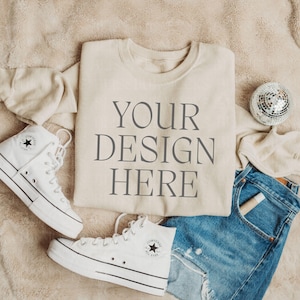 Sweatshirt Mockup, Gildan 18000 Mockup, Gildan Sand Crewneck Mockup, Gildan Sweatshirt Mockup, Gildan 18000 Sand folded Sweatshirt Mock up