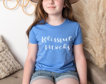 Bella Canvas 3001Y Model Mockup -  Heather Columbia Blue T Shirt Mockup - Kids Shirt Mockup - Child Model Shirt Mockup - Bella Canvas Mockup