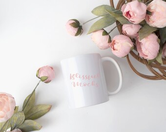 11 oz Mug mockup , blank mug,  White Mug with Pink Flowers Mockup, White Coffee Mug Mockup, Springtime Mug Mockup,  Digital Download