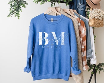 Gildan 18000 Heather Sport Royal Mockup, Gildan Sweatshirt Mockup, Gildan Mockup, Fall Sweatshirt Mockup