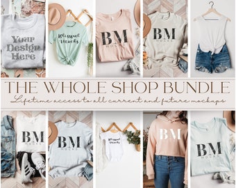 The Whole Shop Mockup Bundle, Bella Canvas 3001, 3901, 3501, 8803, 3945, Gildan 18000 Sweatshirt, Kaninchenfelle, Komfortfarben, Mockups