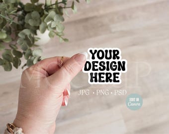 Sticker Mockup, Hand Holding Sticker, Vinyl Decal Mockup,  PSD, PNG, JPG, Canva Template, Die Cut Sticker Mockup, Sticker Display