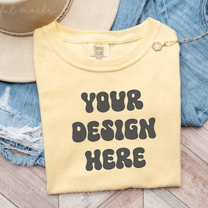 Comfort Colors 1717 Mockup Butter Comfort Colors Mocks Folded Shirt Mockup Comfort Colors Butter TShirt Mockup Trendy Boho Shirt Mockup
