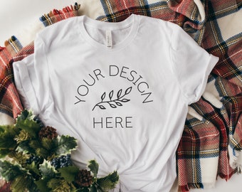 Bella Canvas 3001 Mockup | Bella Canvas White T Shirt Mockup | White Shirt Mockup | Flat Lay Mockup | Christmas Mockup | 3001 White