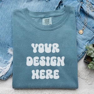 Comfort Colors 1717 Mockup Ice Blue Comfort Colors Mocks Folded Shirt Mockup Comfort Colors Ice Blue TShirt Mockup Trendy Shirt Mockup