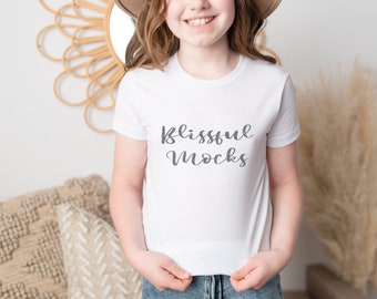 Bella Canvas 3001Y Model Mockup -  White T Shirt Mockup - Kids Shirt Mockup - Child Model Shirt Mockup - Bella Canvas Mockup