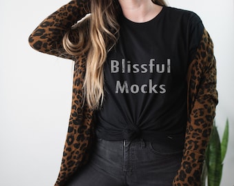 Bella Canvas 3001 Fall Mockup, Bella Canvas Black T-Shirt Mockup, 3001 Black Mockup,  Bella Canvas Model Mockup, Boho Mockup, T-Shirt Mockup