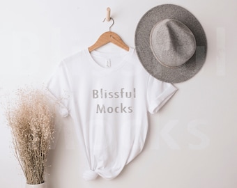 Bella Canvas 3001 Mockup, Bella Canvas White T Shirt Mockup, White T-Shirt Mockup, Tied T Shirt Mockup, Hanging Mockup, 3001 White