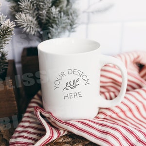 Blank White Christmas Coffee Glass Cup Mockup - Styled Stock Photography, Holiday Mug Photo Graphic Design Mock Up, JPG Digital Download